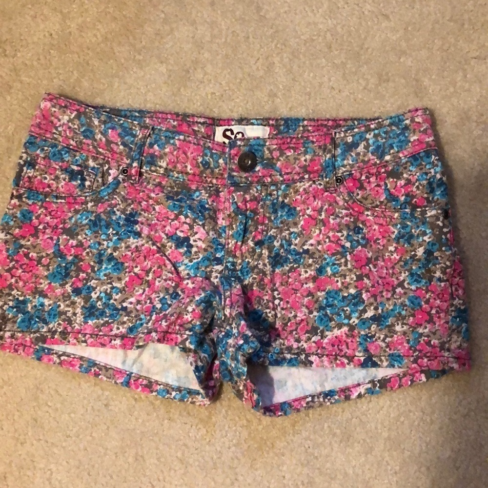 SO Hot Pink Teal Green Floral Jean Shorts 7